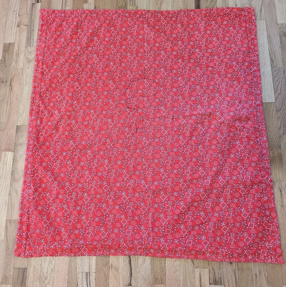 70's Vintage Handmade Baby Qilt Blanket Cowboy Patchwork Red, White & Blue USA
